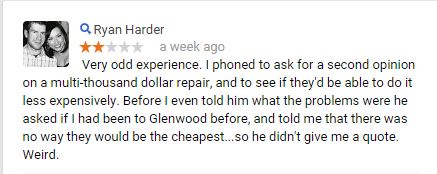 Rob answers a Glenwood Auto Service Negative Google review